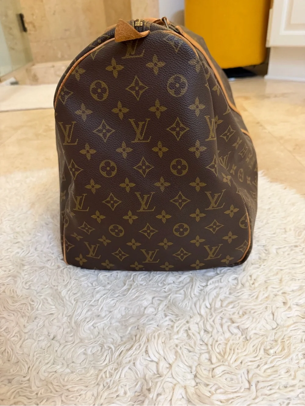 Louis Vuitton Keepall 55 Brown Monogram Canvas Duffel with Natural Leather Trim